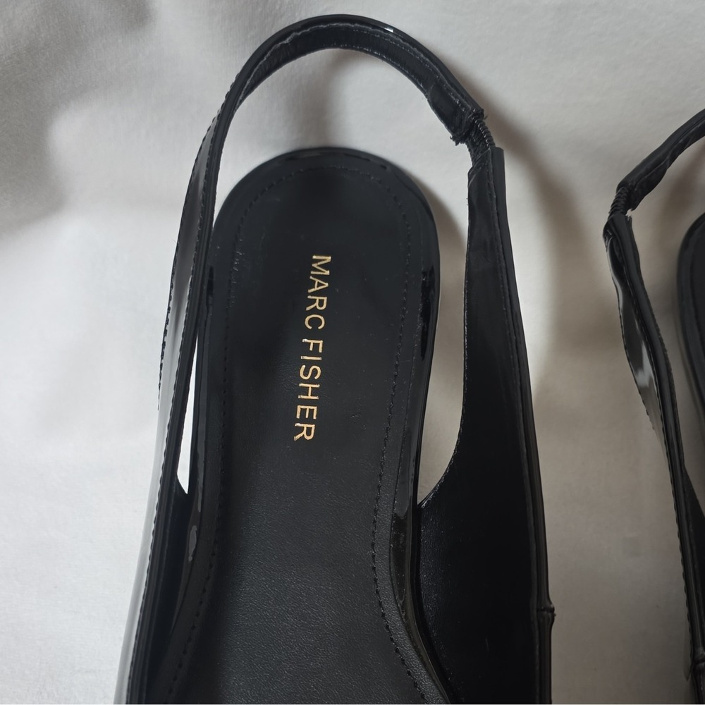 NWOT Marc Fisher Black Patent Leather Bow Pointed Toe Slingback Heels 9M - Picture 7 of 14